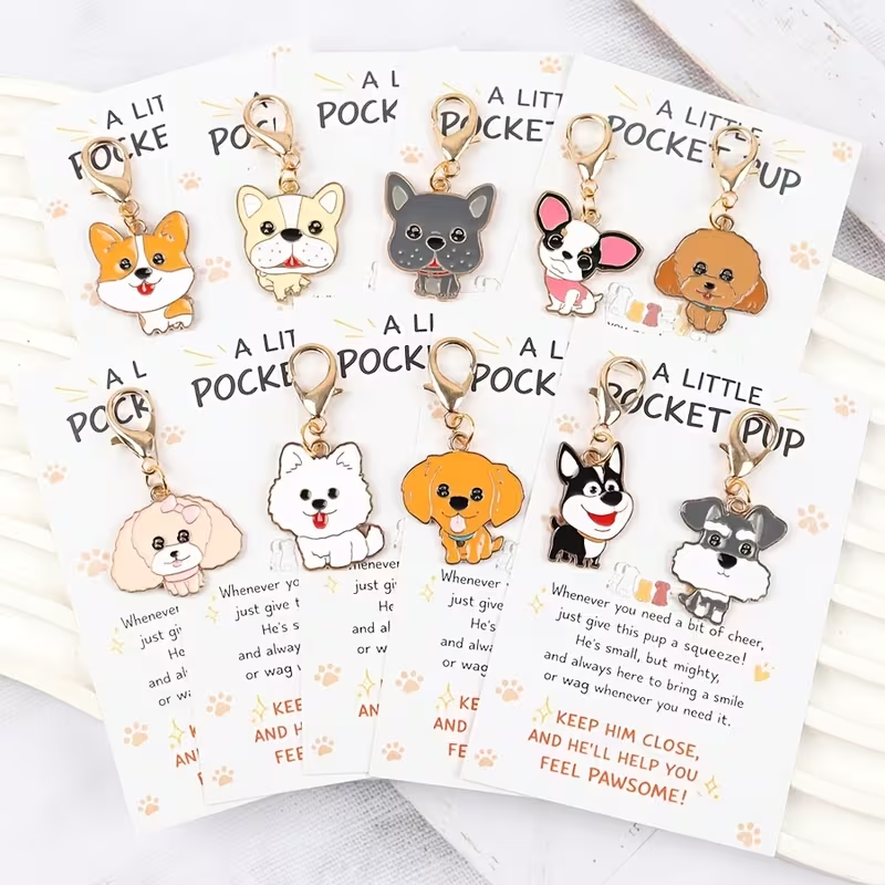 Party Favor Bag - 10 Cute Cartoon Puppy Keychains—2D Animal-Themed