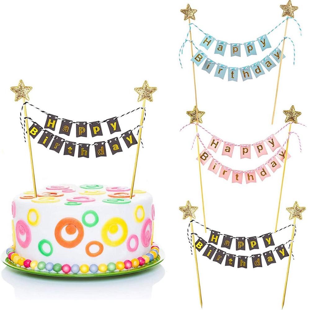 Party Banner Gold - Happy Birthday Cake Flags DIY Gold
