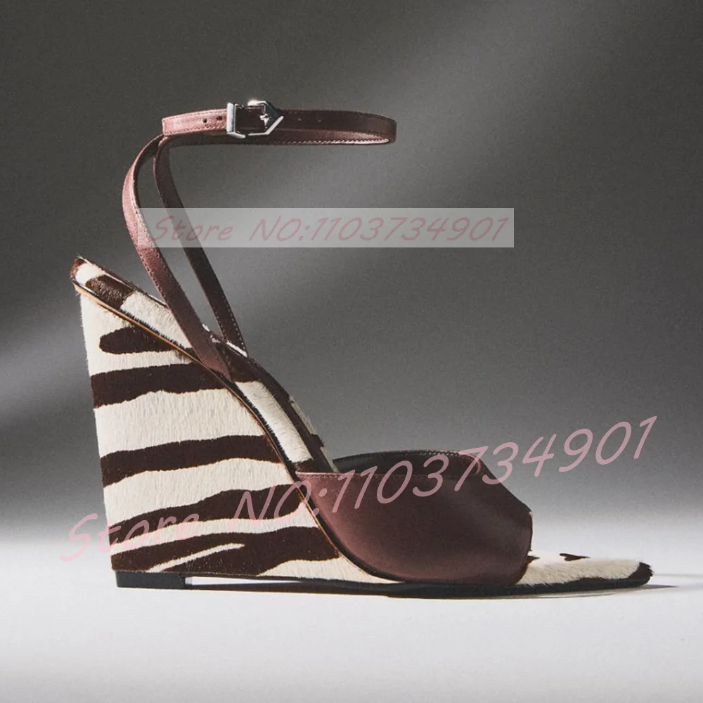 Event & Party Supply - Zebra-Print Horsehair Wedge Sandals Women Ankle