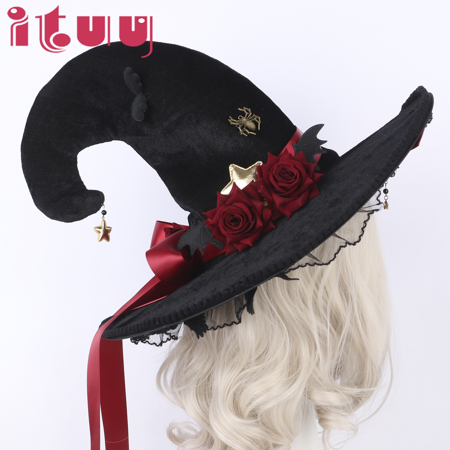 Party Hat Cone - Black Curved Cone Witch Hat Gothic