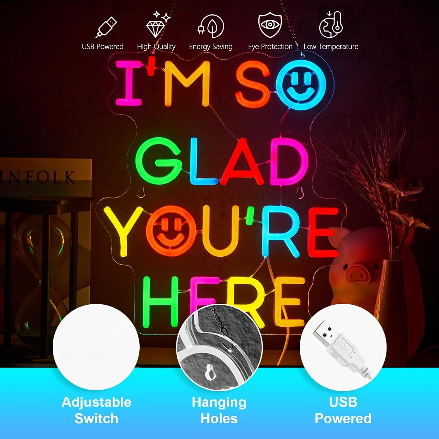  I'm So Glad You‘re Here Neon – обзор и цена Neon Sign Party